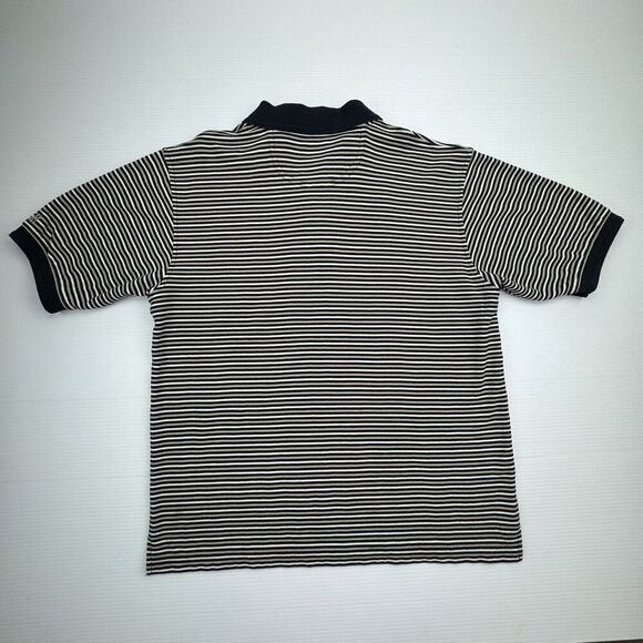 Haggar Golf Cool 18 Polo Shirt Men's Medium Black Tan White Striped Short Sleeve - Picture 5 of 7